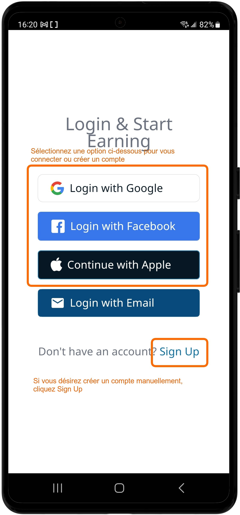Capture d'écran de connexion FlipGive