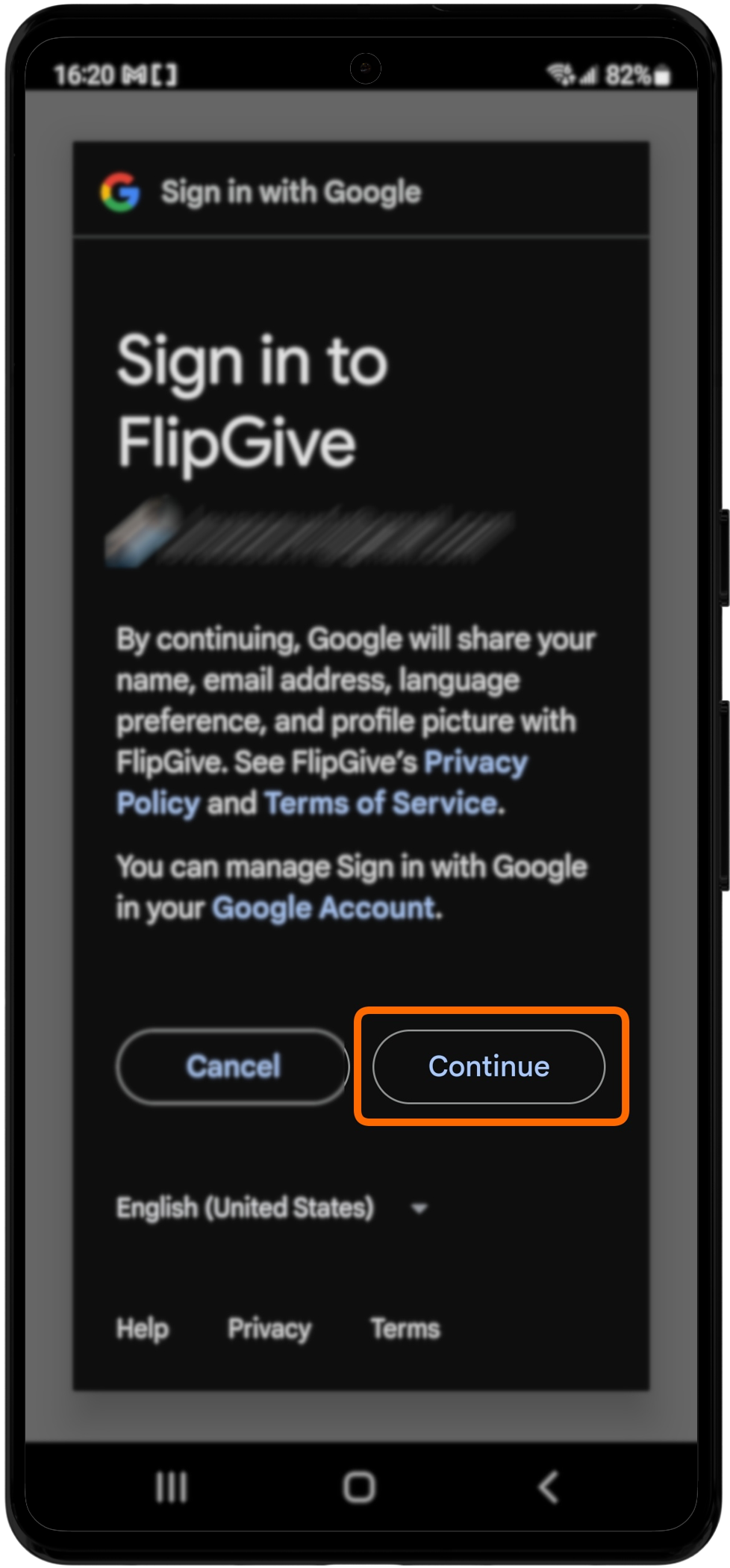 Capture d'écran d'authentification FlipGive